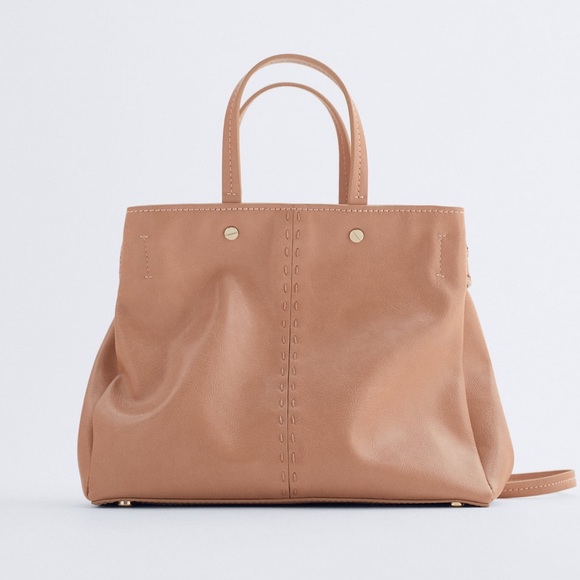 Nude Midi Bag with Top-Stitching - Picture 2 of 5